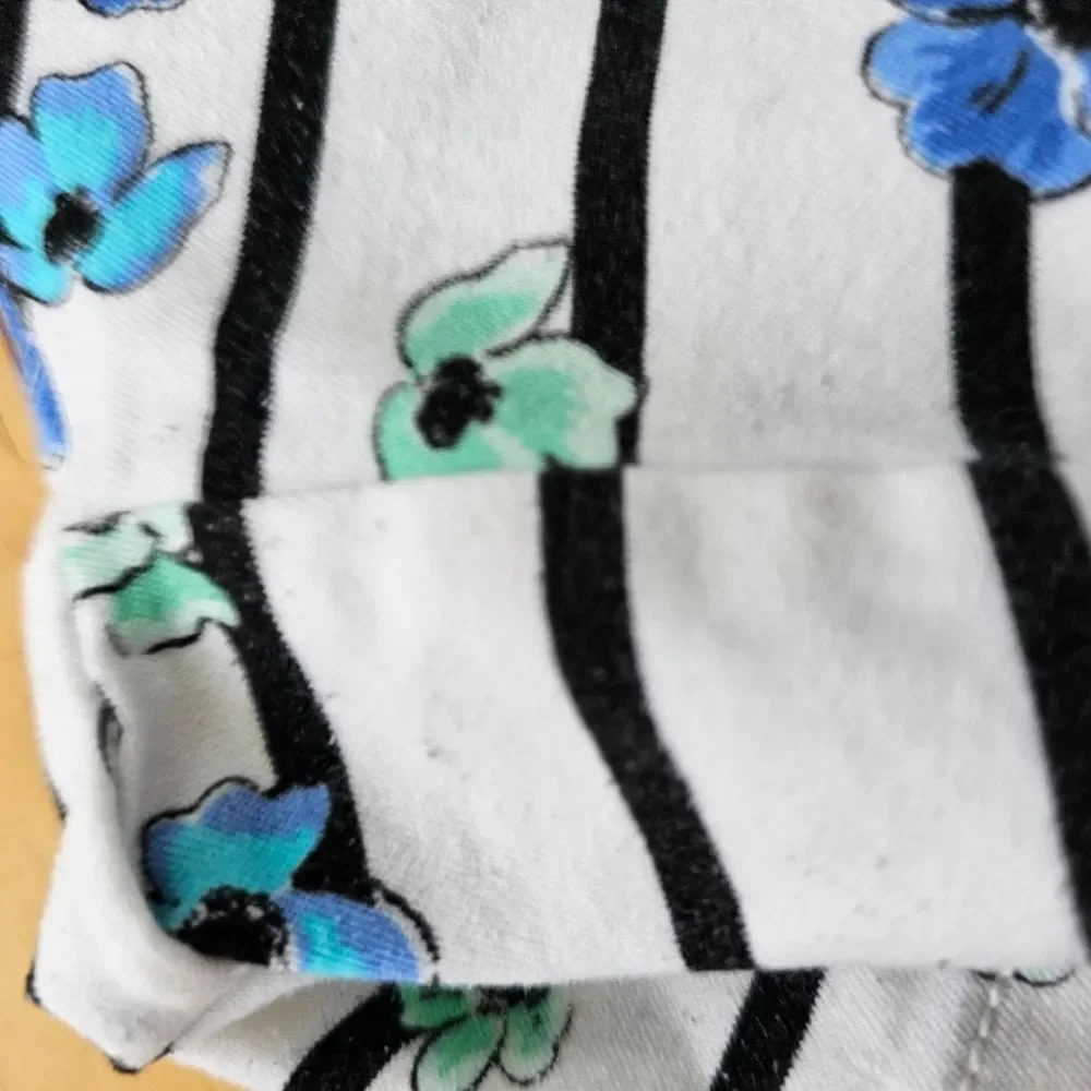 Elle Venice White Shorts Blue Flowers Striped floral preppy chino shorts Size 16 - Picture 9 of 13